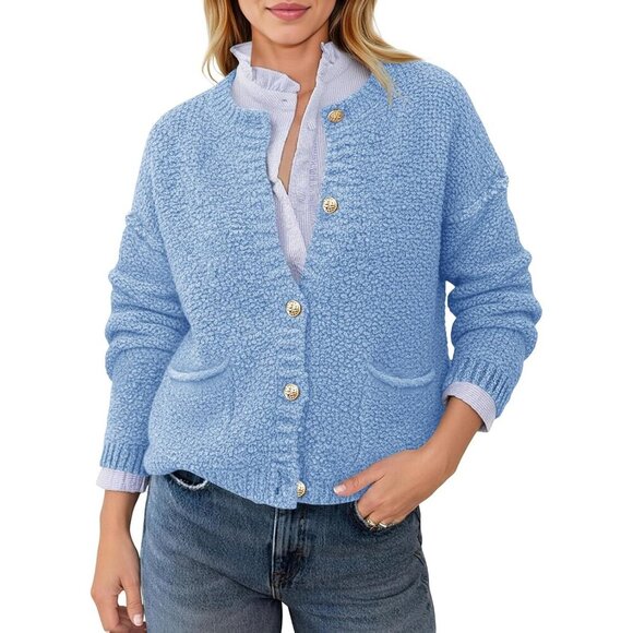Womens Fall Cardigan Soft Knit Long Sleeve Button Pockets Casual Cozy